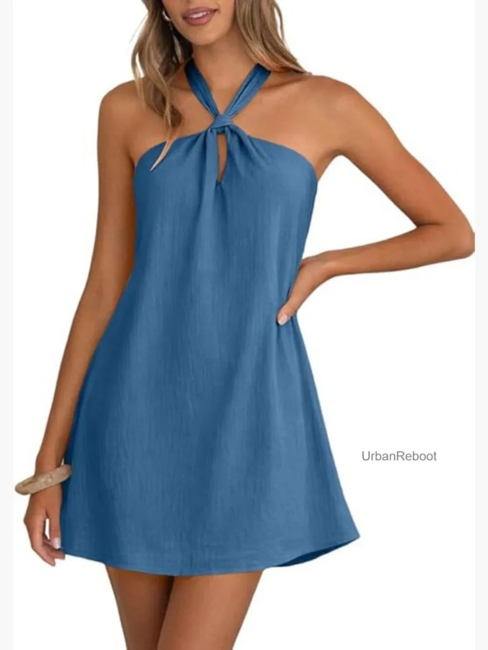 Women's Sleeveless Halter Neck Mini Dress Flowey A-Line